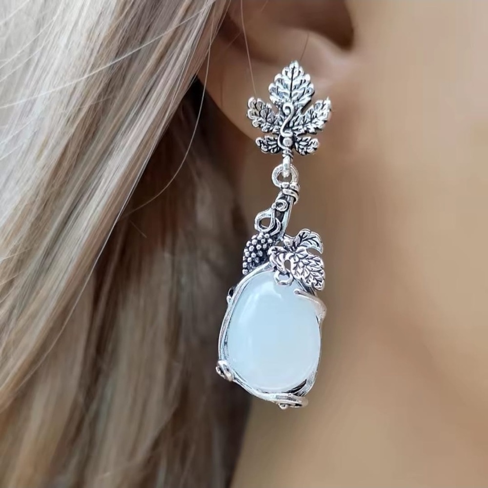 Silver Color Women's Earrings Stone Hoop Drop Women Party Jewelry Findings